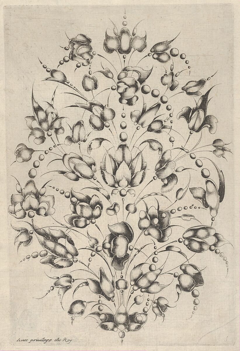 Goldsmiths' Bouquet, from Livre de Toutes Sorte de Feuilles Pour Servir a l'Art d'Orfeburie, Jacques Caillard (French, 17th century), Engraving 