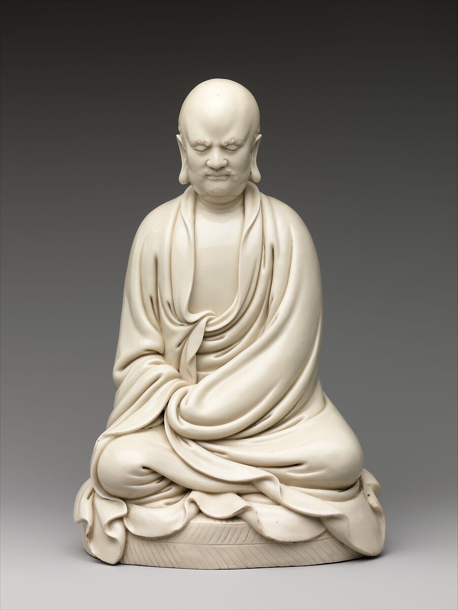 Bodhidharma in meditation, White porcelain with transparent glaze (Dehua ware), China 