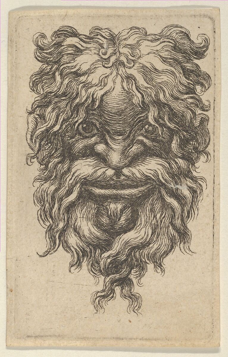 Mask with Curly Hair, a Long Mustache and a Loosely Twisted Beard, from "Divers Masques", François Chauveau (French, Paris 1613–1676 Paris), Etching 