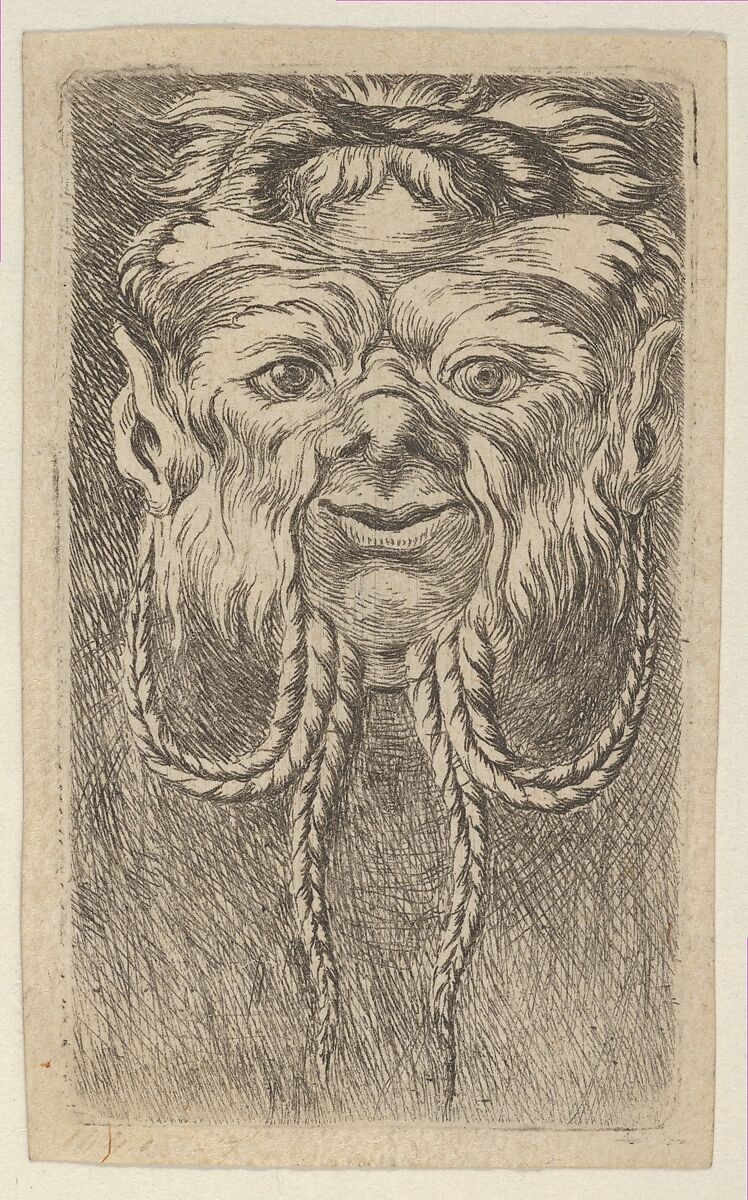 Satyr Mask with Overlapping Horns and Four Braided Strands of Beard, from "Divers Masques", François Chauveau (French, Paris 1613–1676 Paris), Etching 