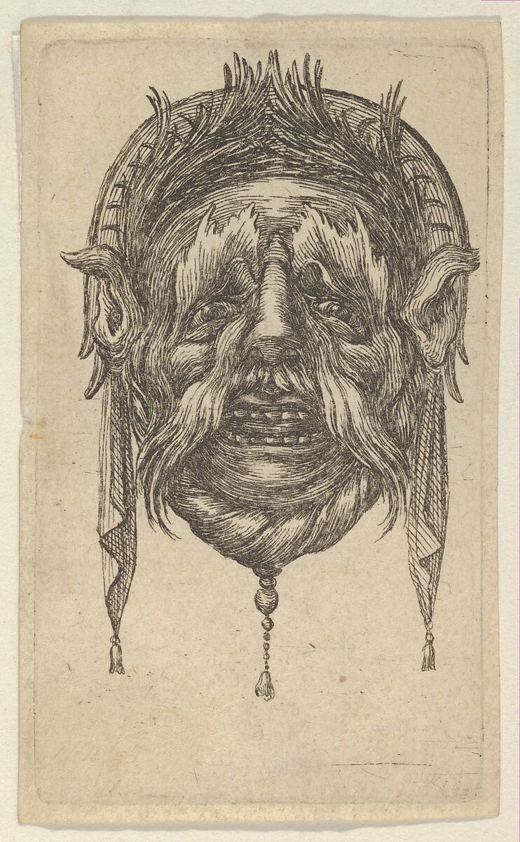 Mask with Long Eyebrows and Mustache and a Headdress with Dangling Cloth, from "Divers Masques", François Chauveau (French, Paris 1613–1676 Paris), Etching 