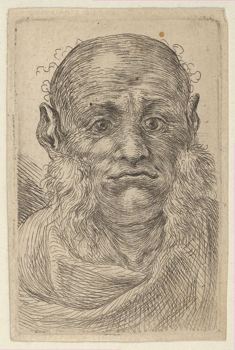 Mask of a Bald Man with Tufty Sideburns, from "Divers Masques", François Chauveau (French, Paris 1613–1676 Paris), Etching 