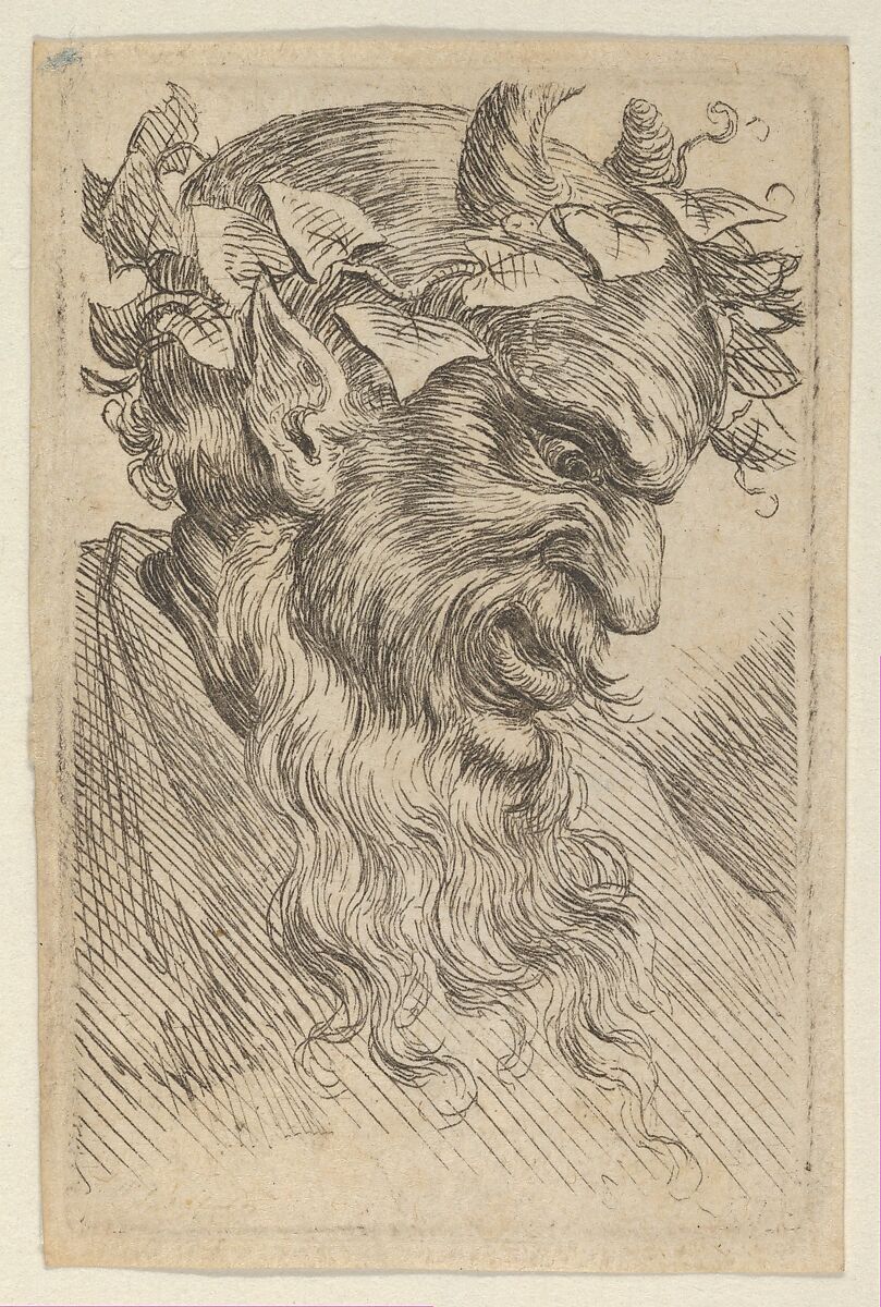 Satyr Mask with a Crown of Ivy, Facing Right, from "Divers Masques", François Chauveau (French, Paris 1613–1676 Paris), Etching 