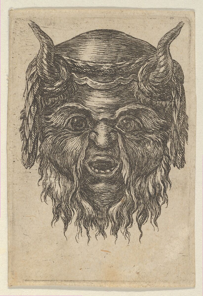 Satyr Mask with a Laurel Wreath Draped Over the Horns, from "Divers Masques", François Chauveau (French, Paris 1613–1676 Paris), Etching 