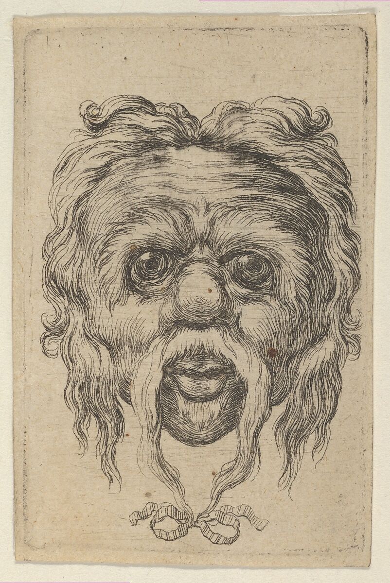 Mask with a Long Mustache Tied with a Ribbon Beneath the Chin, from "Divers Masques", François Chauveau (French, Paris 1613–1676 Paris), Etching 