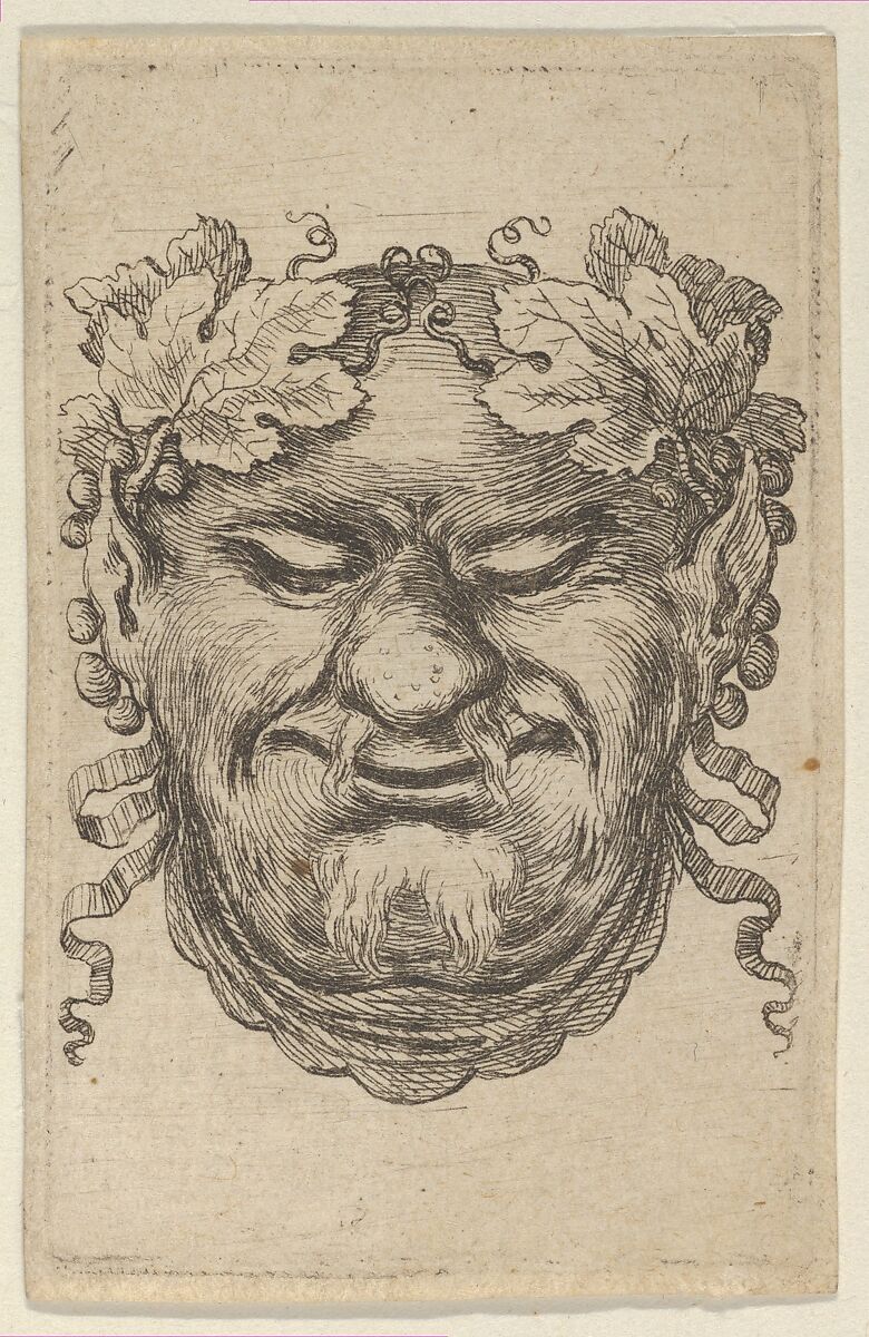 Mask of Bacchus with a Wreath of Grape Leaves and Ribbon, from "Divers Masques", François Chauveau (French, Paris 1613–1676 Paris), Etching 