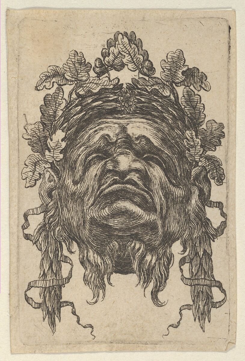 Mask with a Wreath of Laurels and a Wreath of Oak Leaves, Seen from Below, from "Divers Masques", François Chauveau (French, Paris 1613–1676 Paris), Etching 
