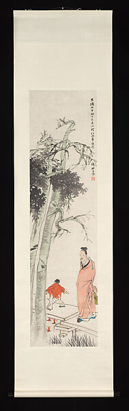 Wang Xizhi Watching Geese, Ren Xia (Chinese, 1876–1920), Hanging scroll; ink and color on paper, China