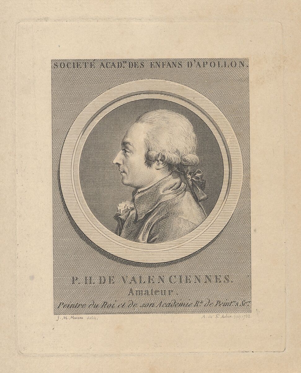 Portrait of Pierre-Henri de Valenciennes, Augustin de Saint-Aubin (French, Paris 1736–1807 Paris), Etching and engraving; fourth state of four (Bocher) 