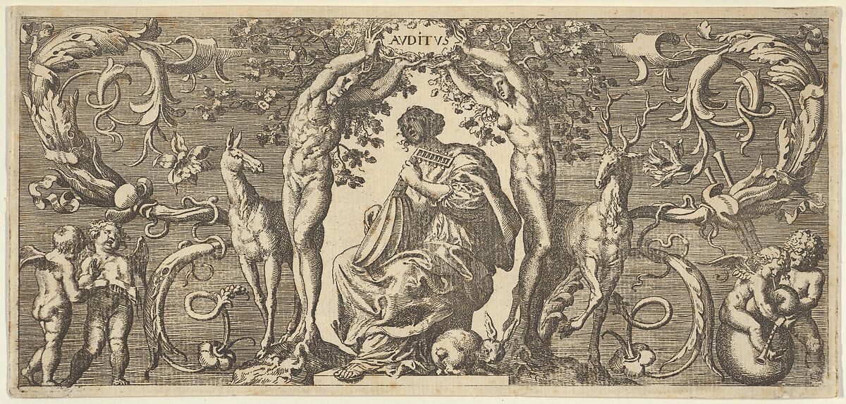 Hearing (Auditus), from "Quinque Sensuum", Franz Cleyn (German, Rostock 1582–1658 London), Engraving 