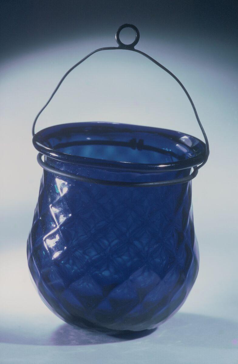 Hanging Light, Blown pattern-molded blue glass, American or British 