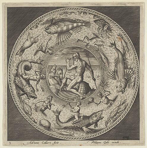 Design for a Plate with Neptune in a Shell Drawn by Horses in a Medallion Bordered by Sea Monsters
