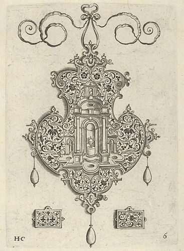 Pendant Design with Niche and a Vase with Two Handles Above Rectangular Ornaments