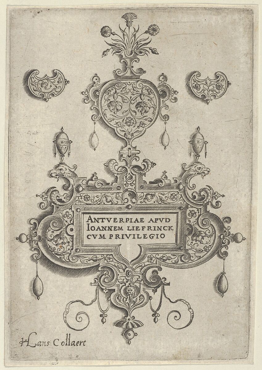 Title Plate, from Pendant Designs with Deities in Niches and Flower-Arabesques, Jan Collaert I (Netherlandish, Antwerp ca. 1530–1581 Antwerp), Engraving; first state of two (New Hollstein) 