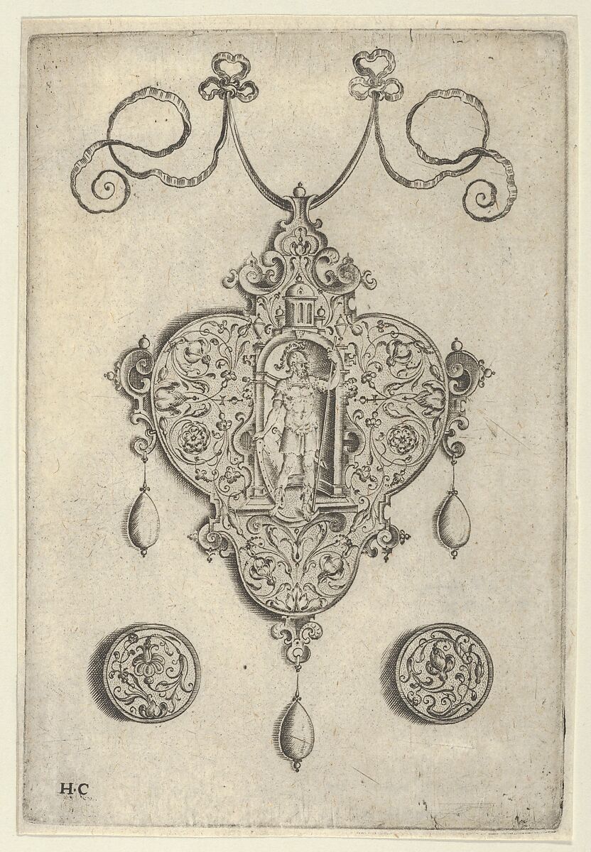 Pendant Design with Mars Standing in a Niche, Jan Collaert I (Netherlandish, Antwerp ca. 1530–1581 Antwerp), Engraving; second state of three (New Hollstein) 