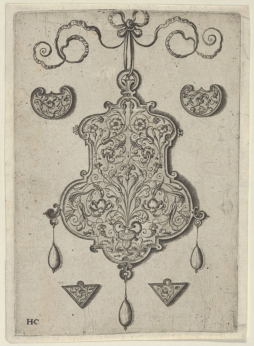 Design for the Verso of a Pendant with a Flower-Piece at Bottom Center, Jan Collaert I (Netherlandish, Antwerp ca. 1530–1581 Antwerp), Engraving; first state of two (New Hollstein) 