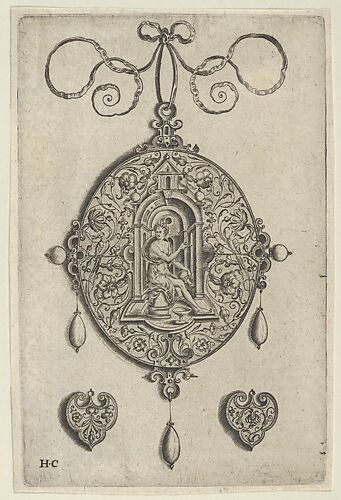 Oval-Shaped Pendant Design with Hebe Seated under a Niche