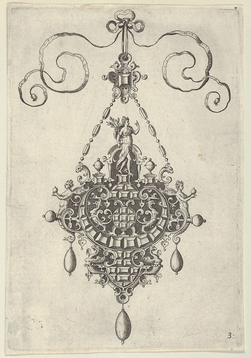 Pendant Design with Pax Standing Before an Arch, Jan Collaert I (Netherlandish, Antwerp ca. 1530–1581 Antwerp), Engraving; second state of two (New Hollstein) 