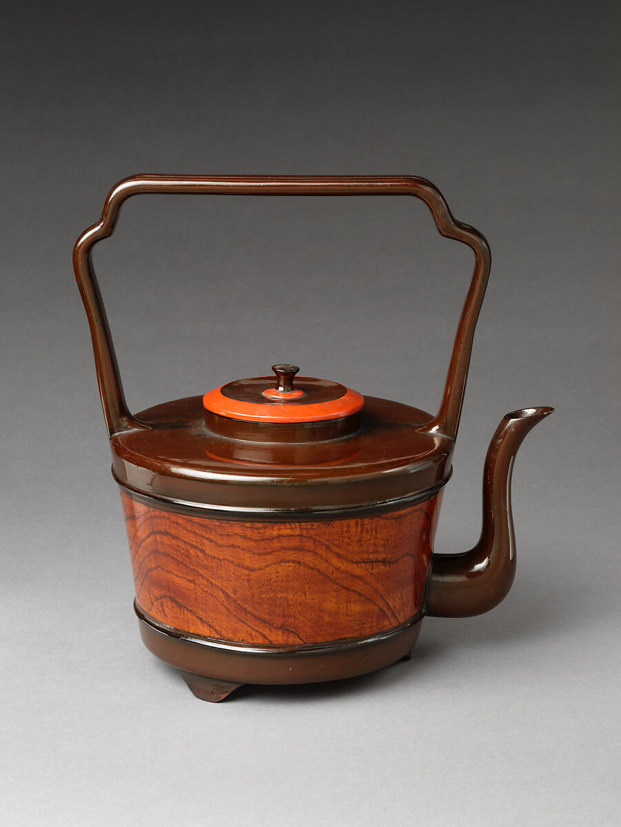 Ewer for Hot Water (Yutō), Wood with coatings of red over black lacquer (Negoro ware) and exposed zelkova (keyaki) wood with transparent lacquer, Japan