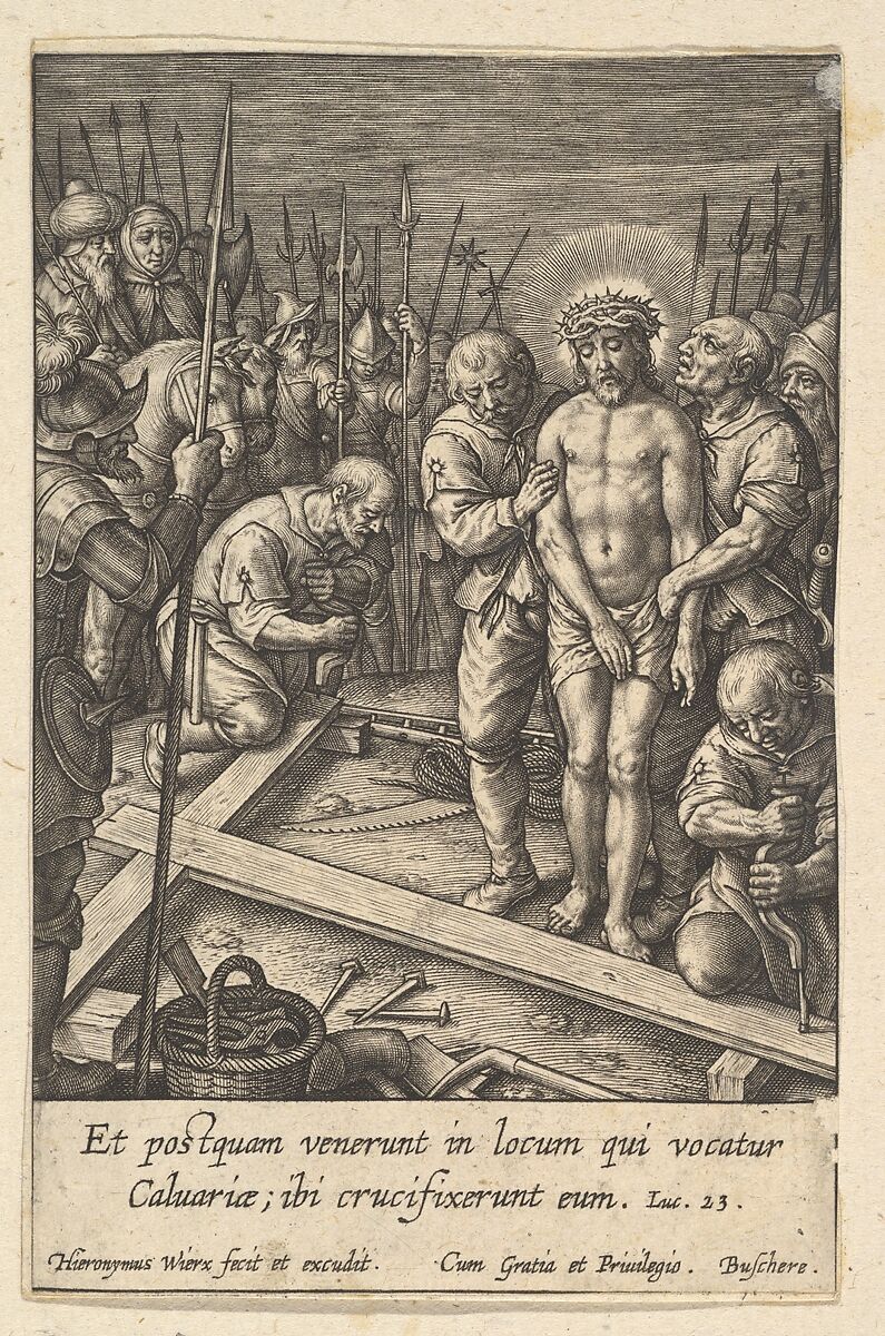 The Preparation of the Cross, Hieronymus (Jerome) Wierix (Netherlandish, ca. 1553–1619 Antwerp), Engraving; second state of two 