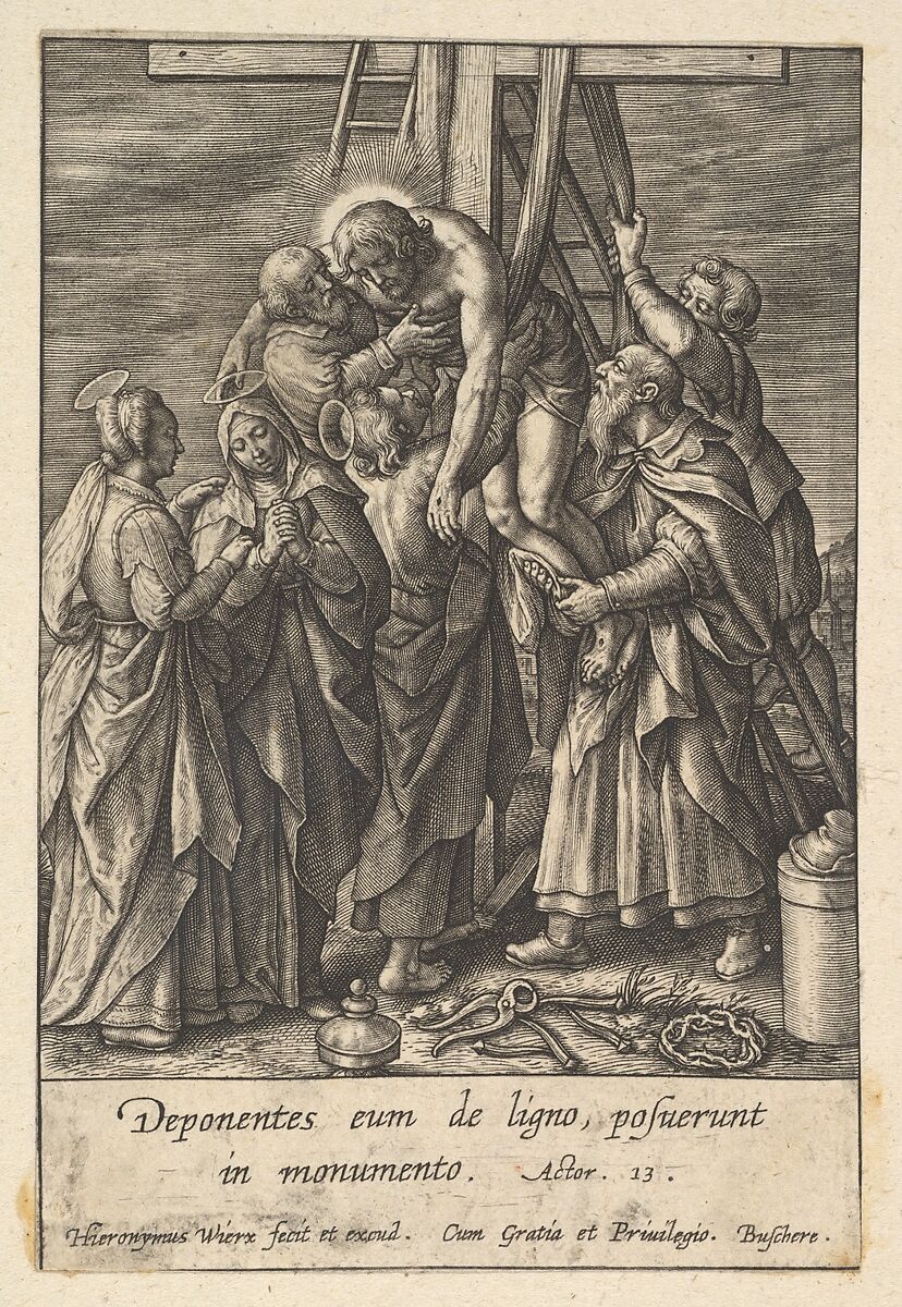 Descent from the Cross, Hieronymus (Jerome) Wierix (Netherlandish, ca. 1553–1619 Antwerp), Engraving; second state of two 