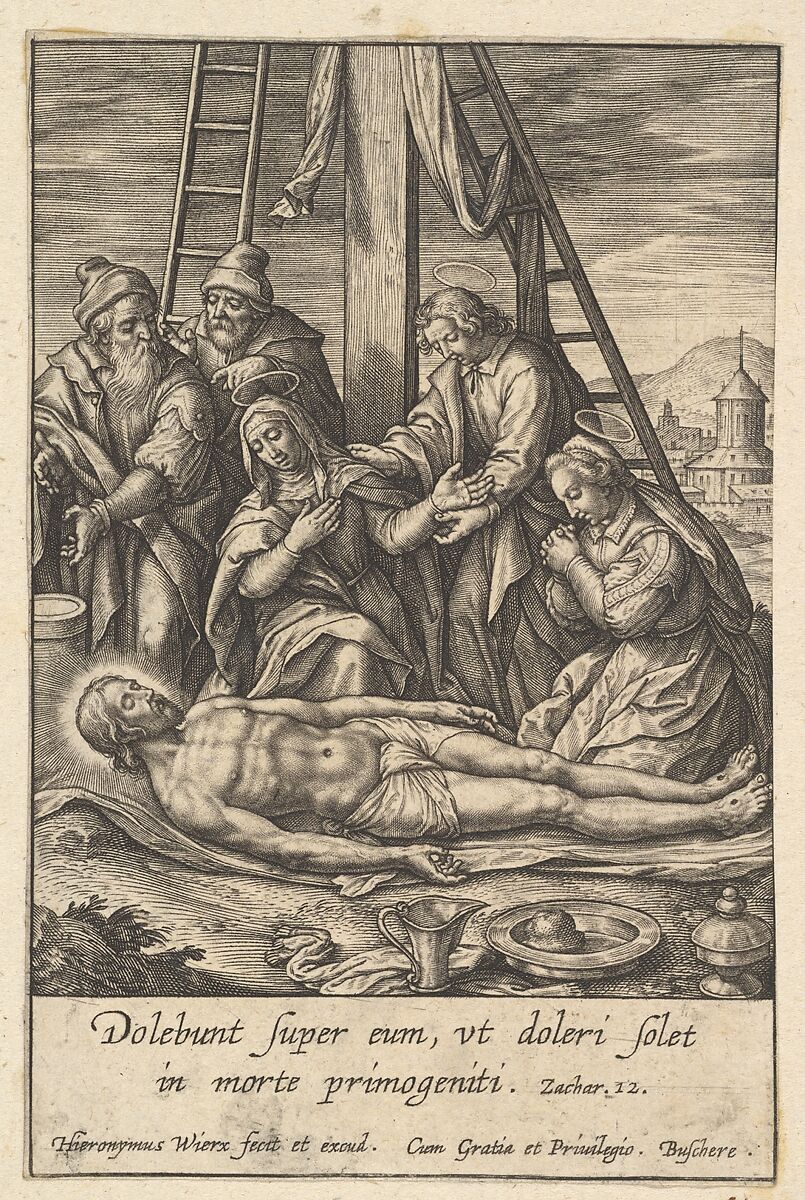 The Lamentation, Hieronymus (Jerome) Wierix (Netherlandish, ca. 1553–1619 Antwerp), Engraving; second state of two 