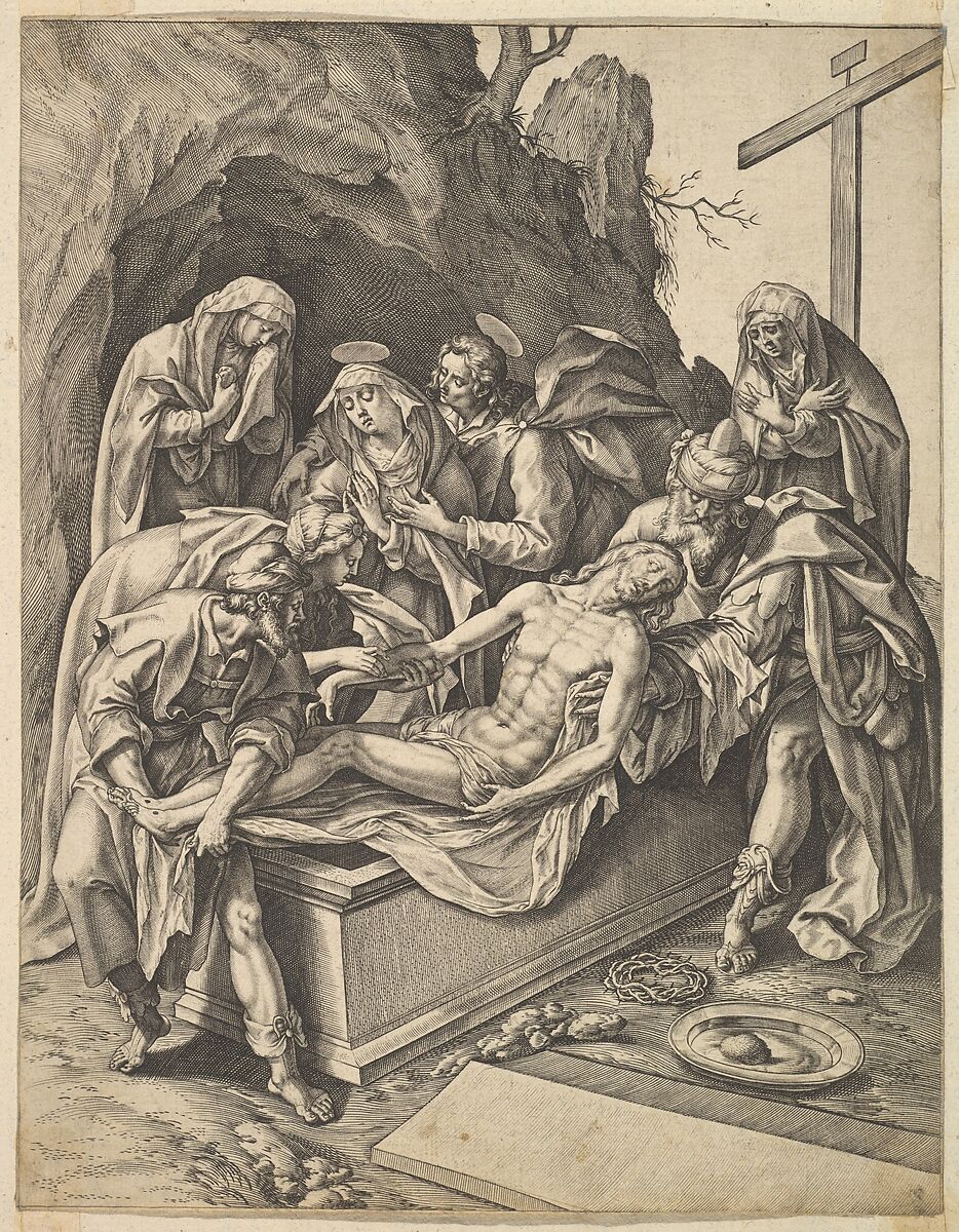 The Entombment, Hieronymus (Jerome) Wierix (Netherlandish, ca. 1553–1619 Antwerp), Engraving 