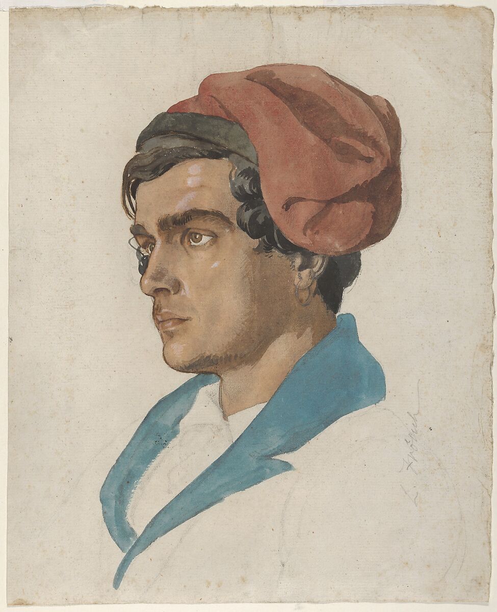 Head Study of a Fisherman from Capri, Lorenz Frølich (Danish, Copenhagen 1820–1908 Hellerup), Watercolor, heightened with white gouache, over graphite 