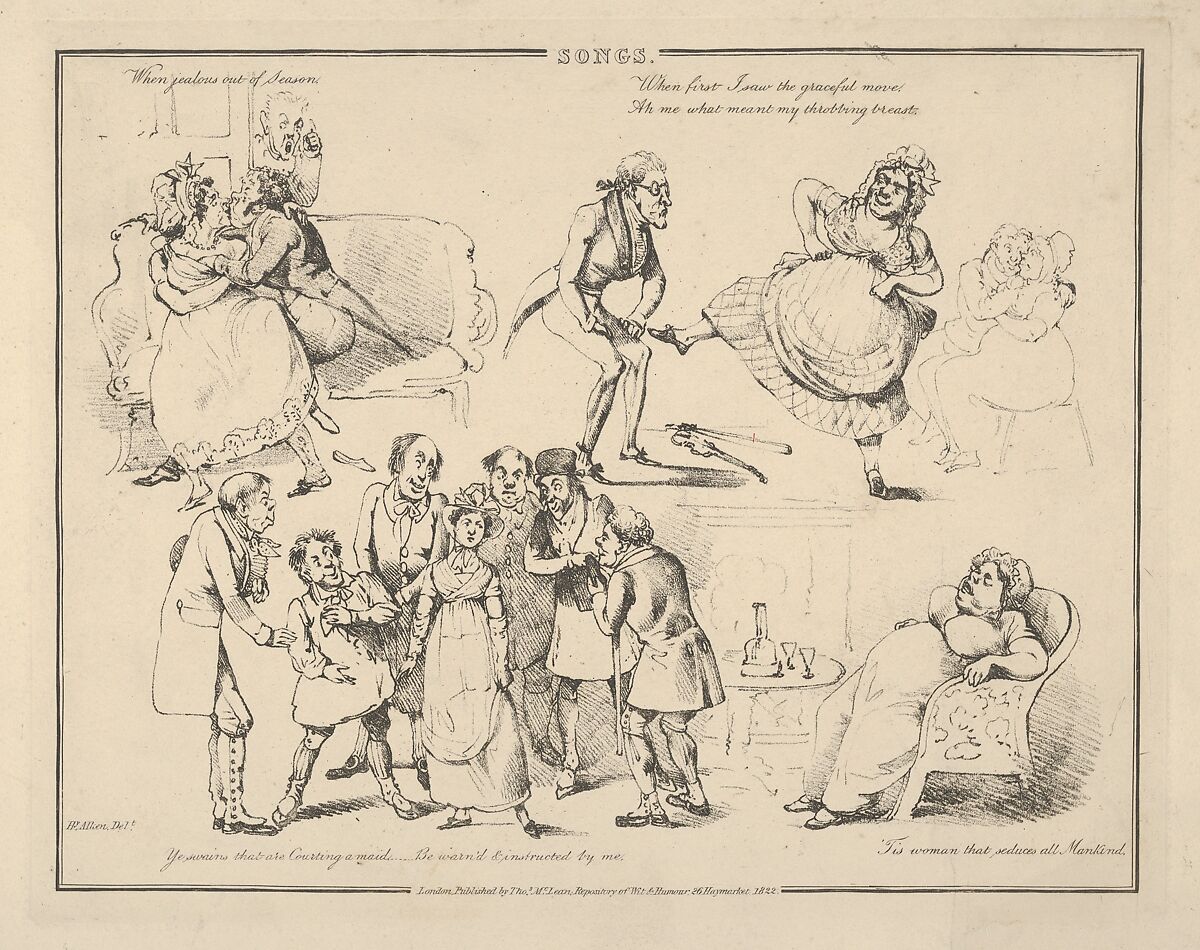 Songs: "When jealous out of Season...", Henry Thomas Alken (British, London 1785–1851 London), Soft-ground etching 