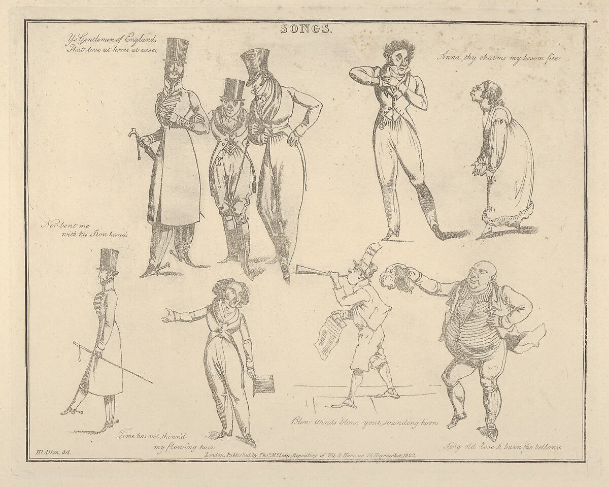 Songs: "Ye Gentlemen of England That Live at Ease...", Henry Thomas Alken (British, London 1785–1851 London), Soft-ground etching 