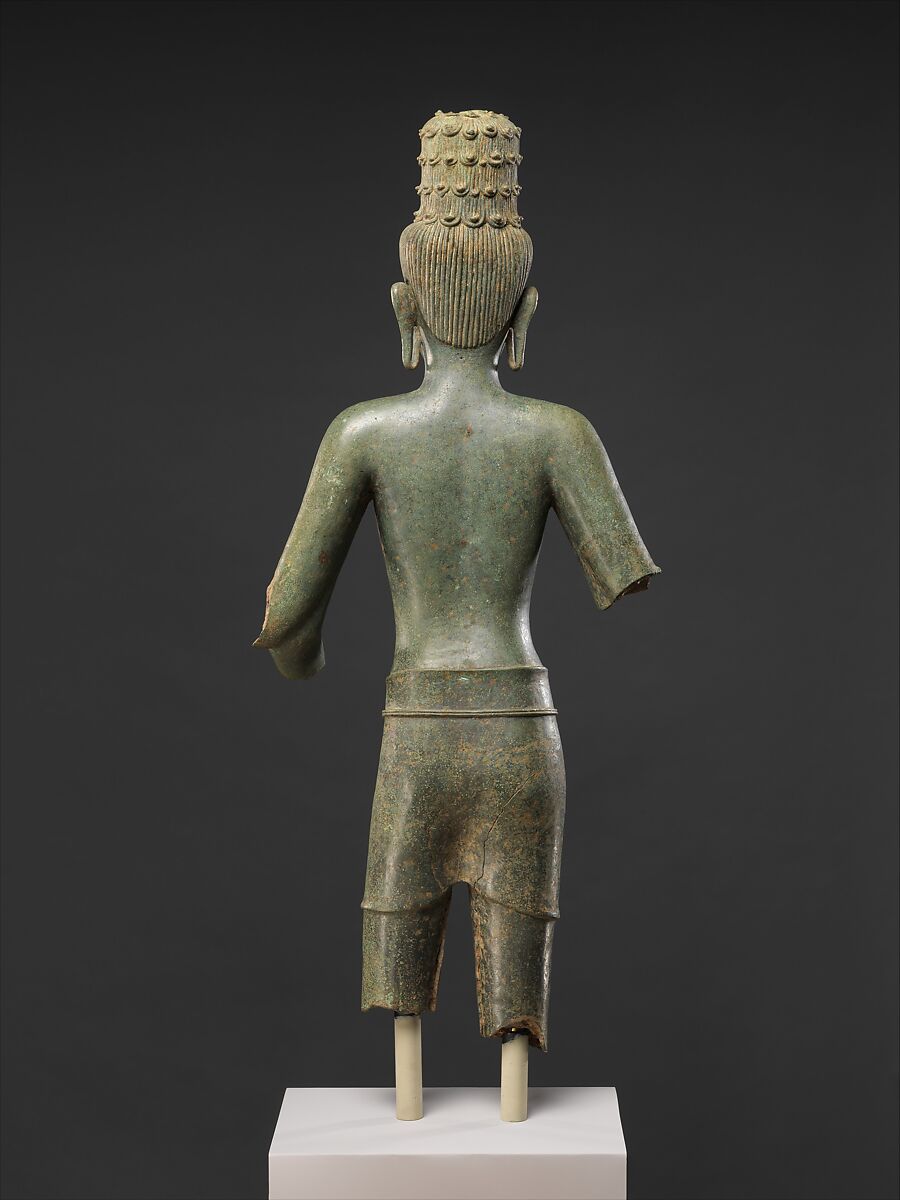 Standing Four-Armed Avalokiteshvara, the Bodhisattva of Infinite Compassion, Bronze inlaid with obsidian(?), Northeast Thailand