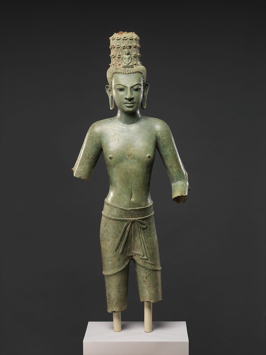 Standing Four-Armed Avalokiteshvara, the Bodhisattva of Infinite Compassion, Bronze inlaid with obsidian(?), Thailand 