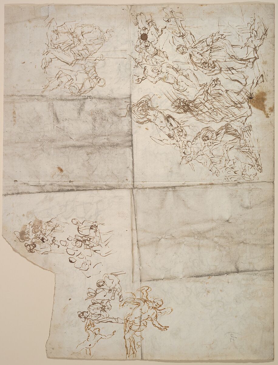 Sketches for Compositions and Groups of Figures (recto and verso), Circle of Paolo Veronese (Paolo Caliari) (Italian, Verona 1528–1588 Venice), Pen and brown ink, brush and brown wash