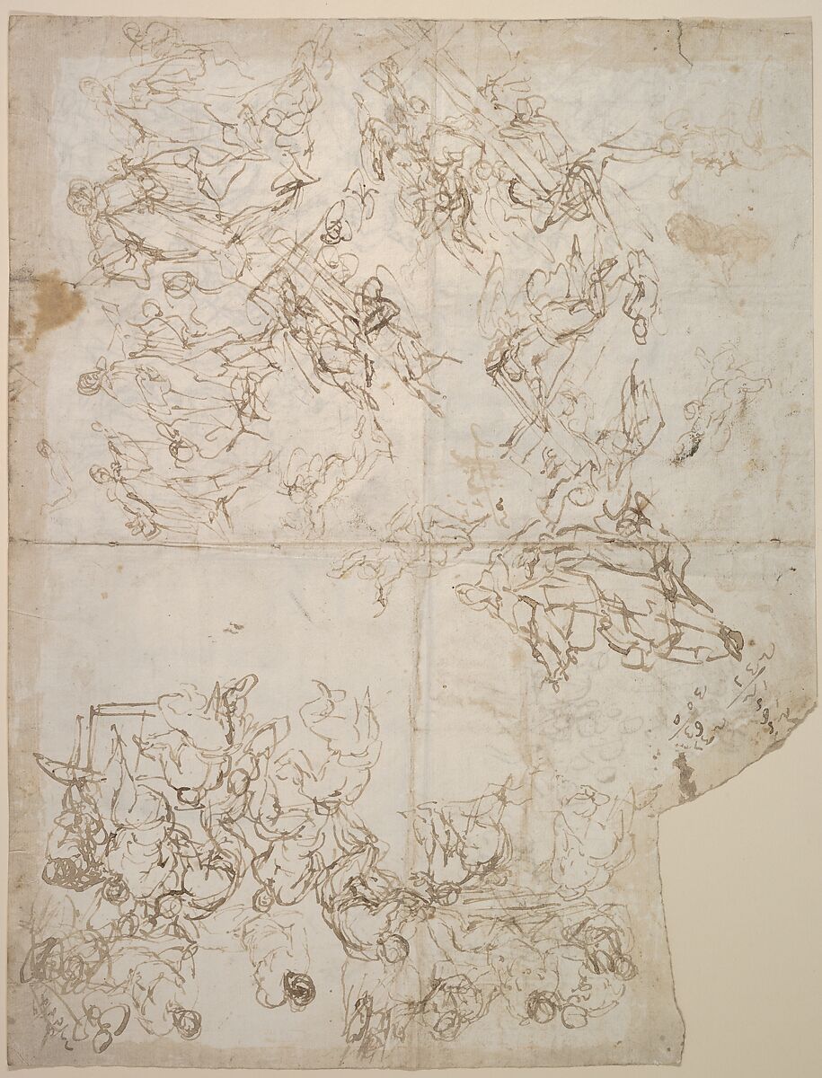 Sketches for Compositions and Groups of Figures (recto and verso), Circle of Paolo Veronese (Paolo Caliari) (Italian, Verona 1528–1588 Venice), Pen and brown ink, brush and brown wash 