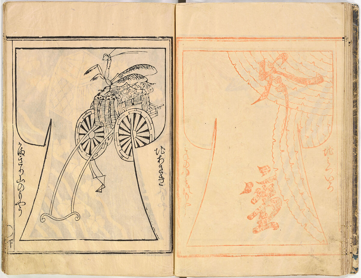 Kosode Pattern Book (On-Hiinagata)  vol. 1, One of a set of two woodblock-printed books; ink and red color on paper, Japan