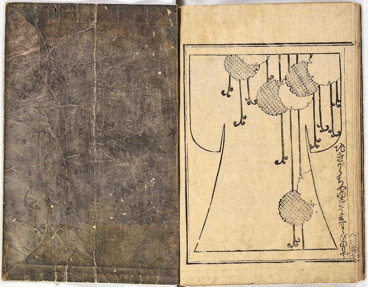 Kosode Pattern Book (On-Hiinagata), vol. 2, One of a set of two woodblock-printed books; ink and color on paper, Japan