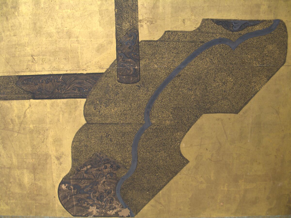 Whose Sleeves? (Tagasode), Six-panel folding screen; ink, color, and gold on paper, Japan