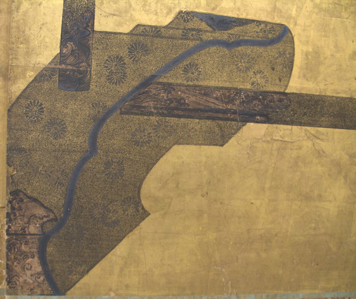 Whose Sleeves? (Tagasode), Six-panel folding screen; ink, color, and gold on paper, Japan