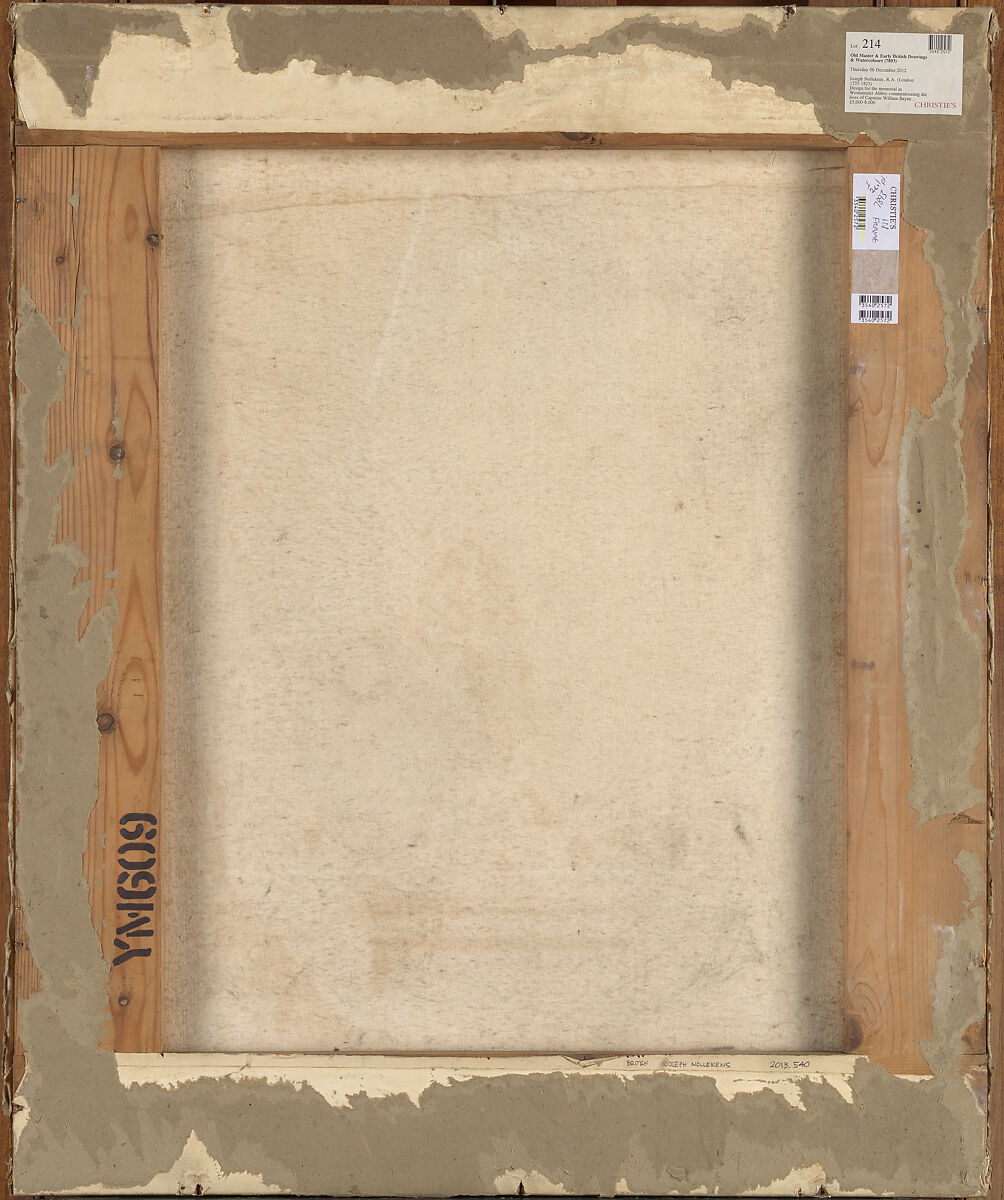 Design for "The Three Captains Memorial", Joseph Nollekens (British, London 1737–1823 London), Watercolor over graphite, surrounded by a gold line, on paper backed by canvas (stretched on modern wooden frame)