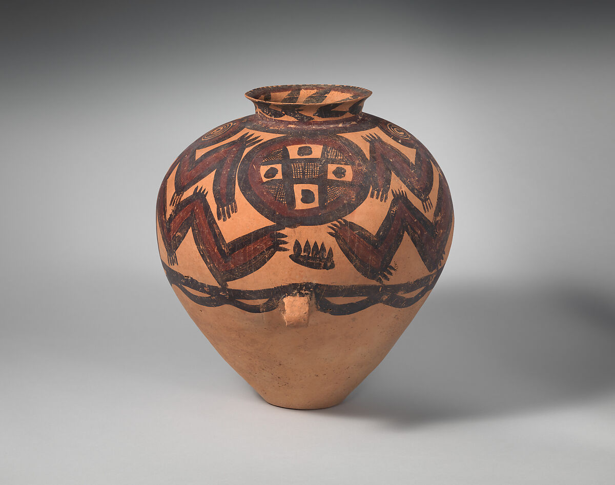 Jar with Painted Decoration of  "Frog" Pattern, Earthenware with painted decoration, China