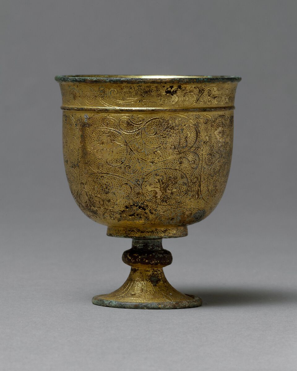 Stem cup, Gilt bronze with chased and punched designs, China 