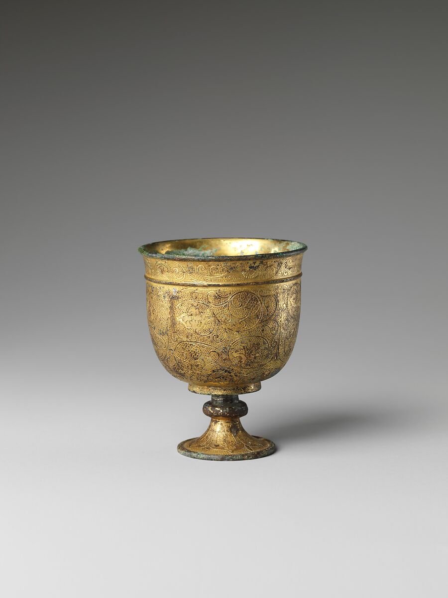 Stem cup, Gilt bronze with chased and punched designs, China