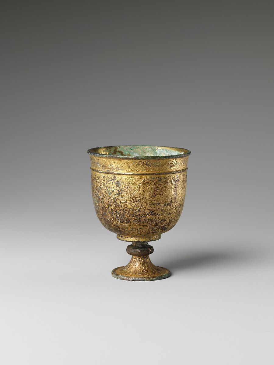 Stem cup, Gilt bronze with chased and punched designs, China