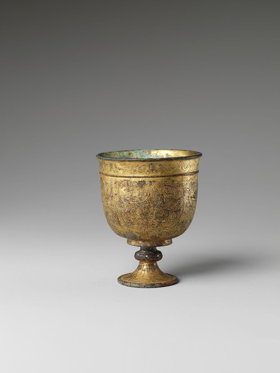 Stem cup, Gilt bronze with chased and punched designs, China