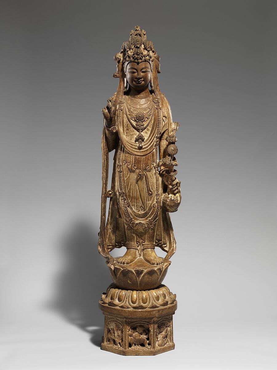 Bodhisattva Avalokiteshvara (Guanyin), Limestone with traces of pigment, China 