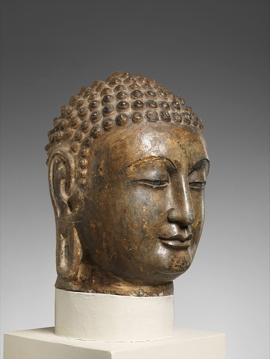 Head of a Buddha, Limestone with pigment, China (Southern Xiangtangshan) 