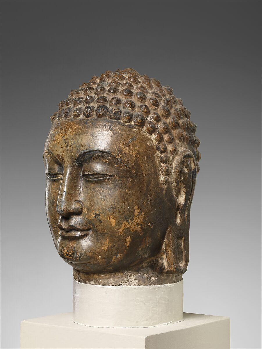 Head of a Buddha, Limestone with pigment, China (Southern Xiangtangshan)