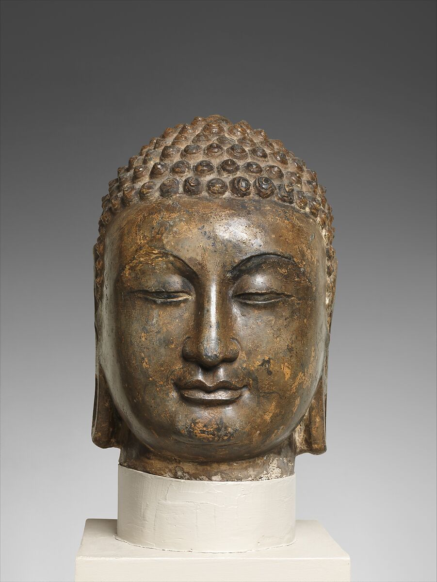 Head of a Buddha, Limestone with pigment, China (Southern Xiangtangshan)