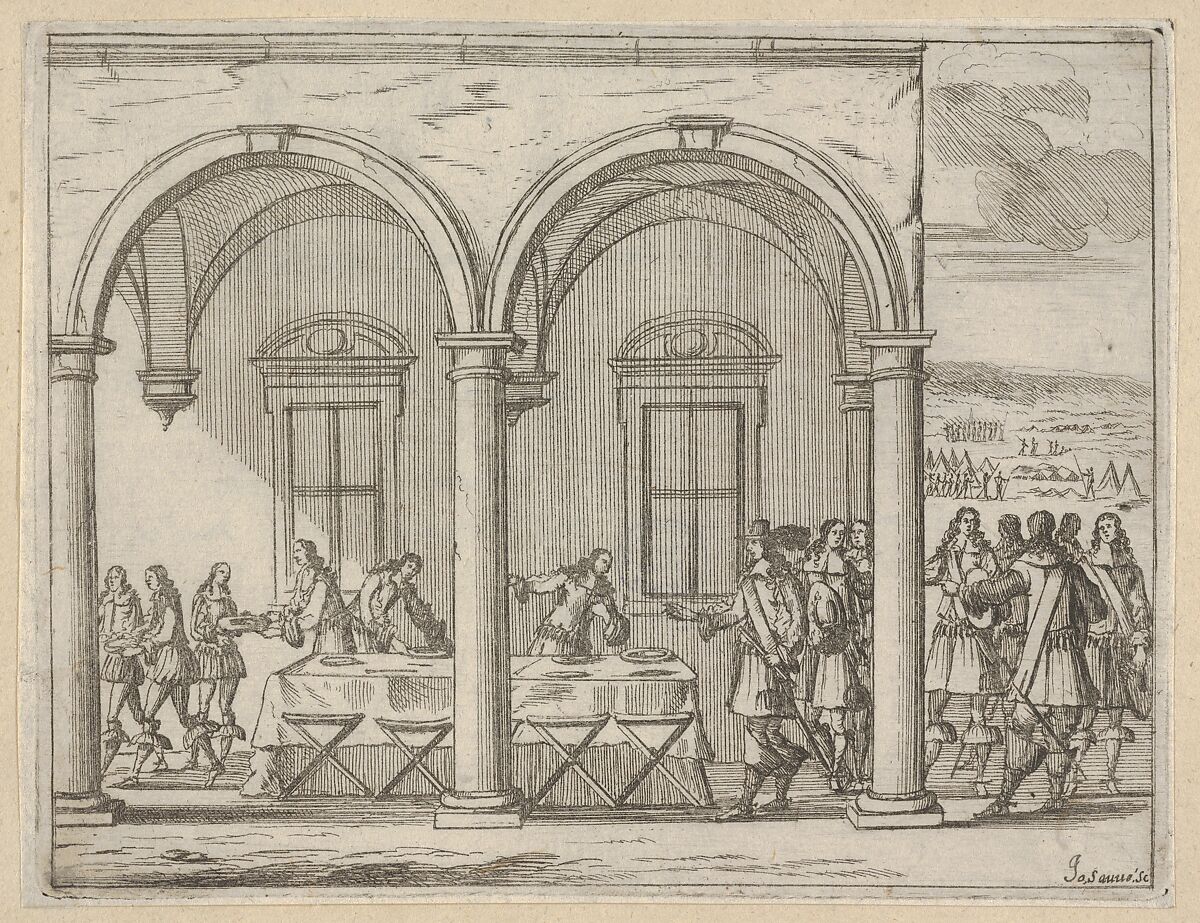 Francesco I d'Este Sustains Himself While on His War Campaign, from "L'Idea di un Principe ed Eroe Cristiano in Francesco I d'Este, di Modena e Reggio Duca VIII [...]", Bartolomeo Fenice (Fénis), Etching 