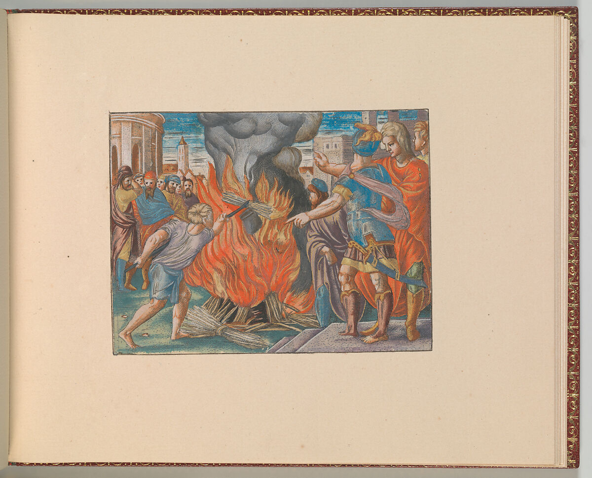 The Story of Samson, Cornelis Massys (Netherlandish,  Antwerp 1510/11–1556/57 Antwerp), Hand-colored engravings, first state of two, set into sheets in an album bound in red leather with gold tooling and marbled boards, housed in a case of red leather and marbled board.